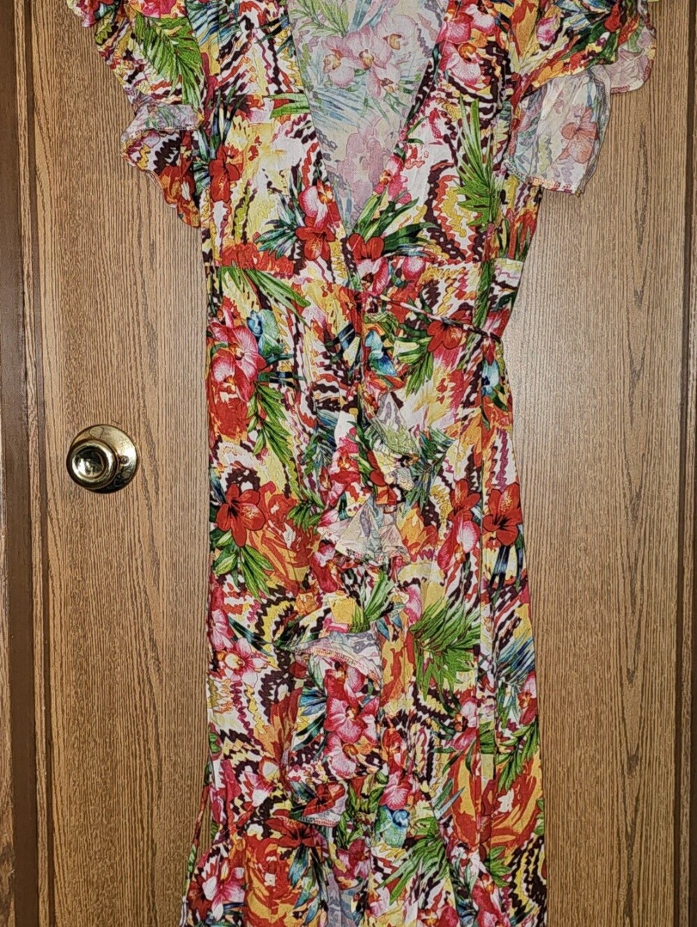 Floral V-Neck Ruffled Maxi Dress in Multi-Color - Picture 2 of 3